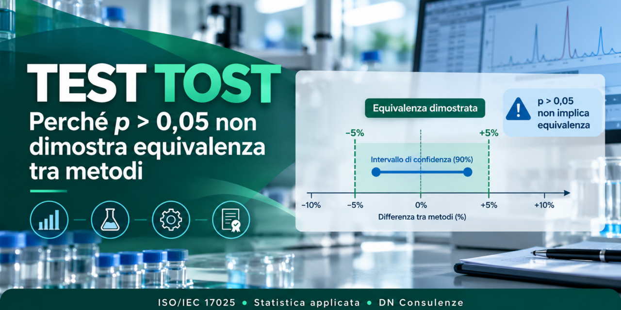 Test TOST nei laboratori ISO/IEC 17025: perché p > 0,05 non dimostra equivalenza tra metodi